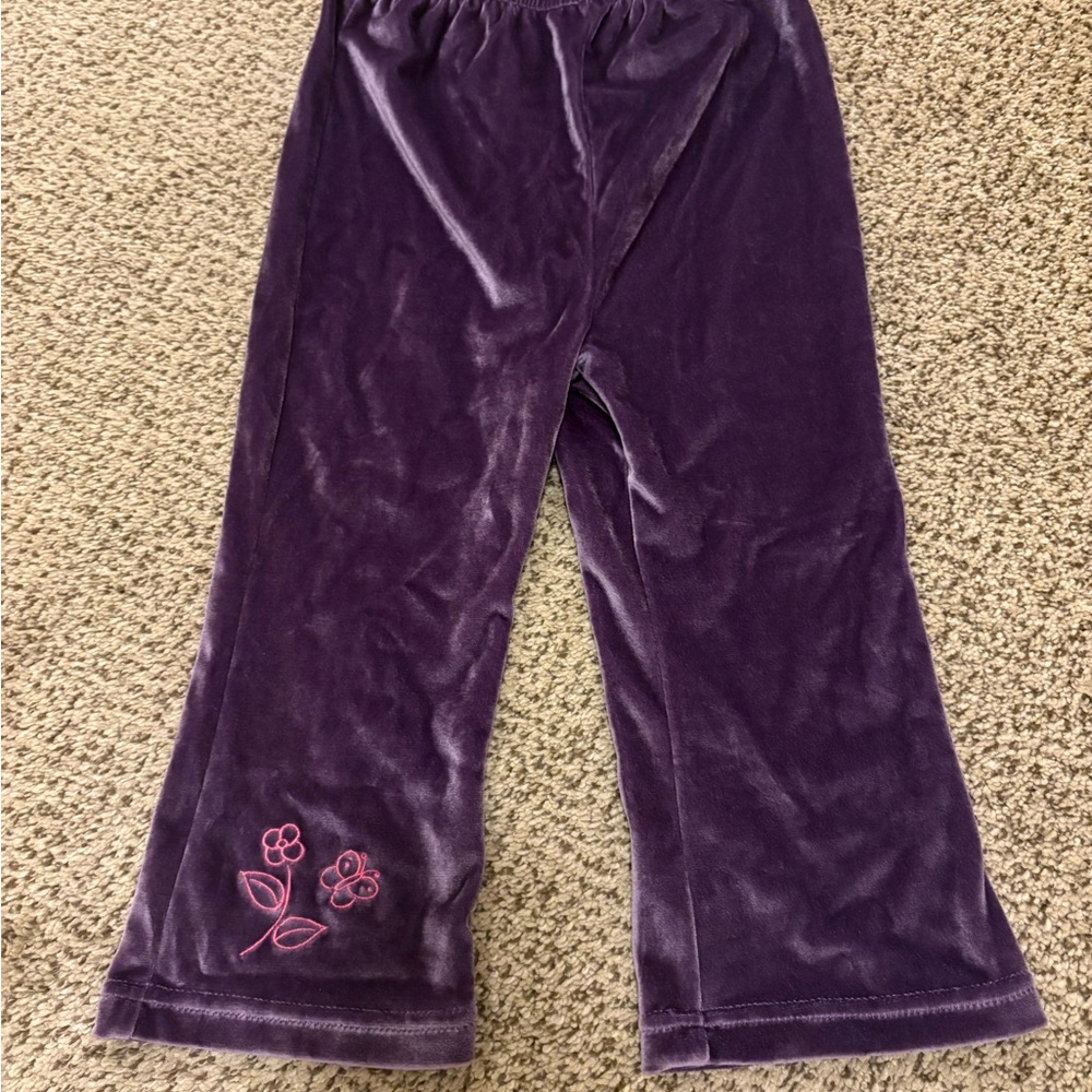Purple Kids velvet pants with Floral Embroidery